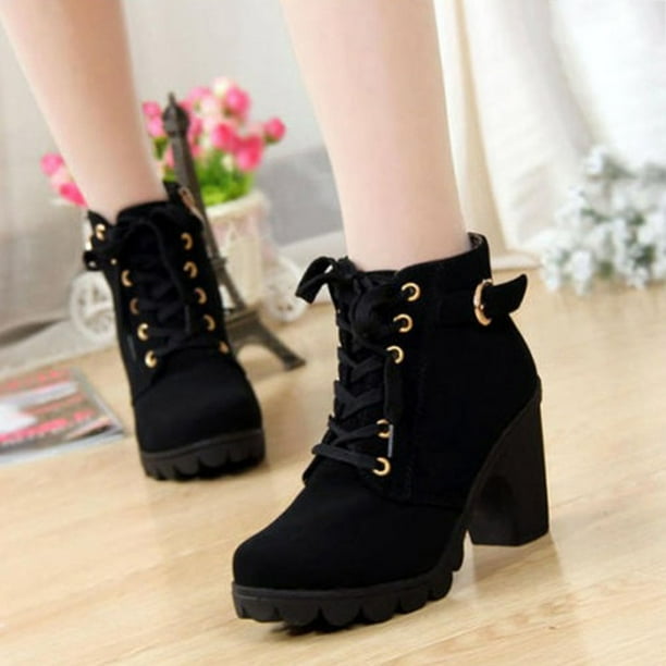 New Arrival Autumn And Winter Martin Boots Women S Lace Up High Heeled Ankle Boots Fashion Boots Thick With Women S Boots