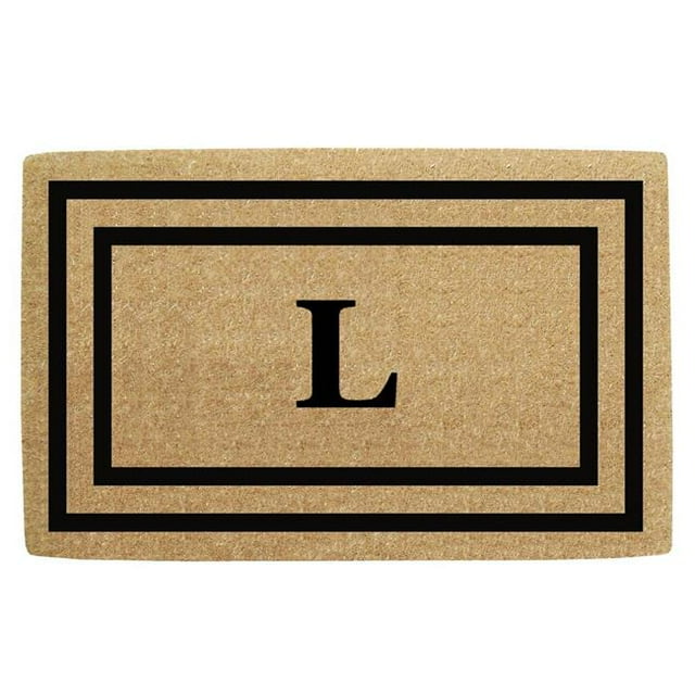 Nedia Home O2169L 30 x 48 Po Mince Double Cadre Photo Résistant Tapis de Porte en Fibre de Coco & 44; Monogrammé L - Noir