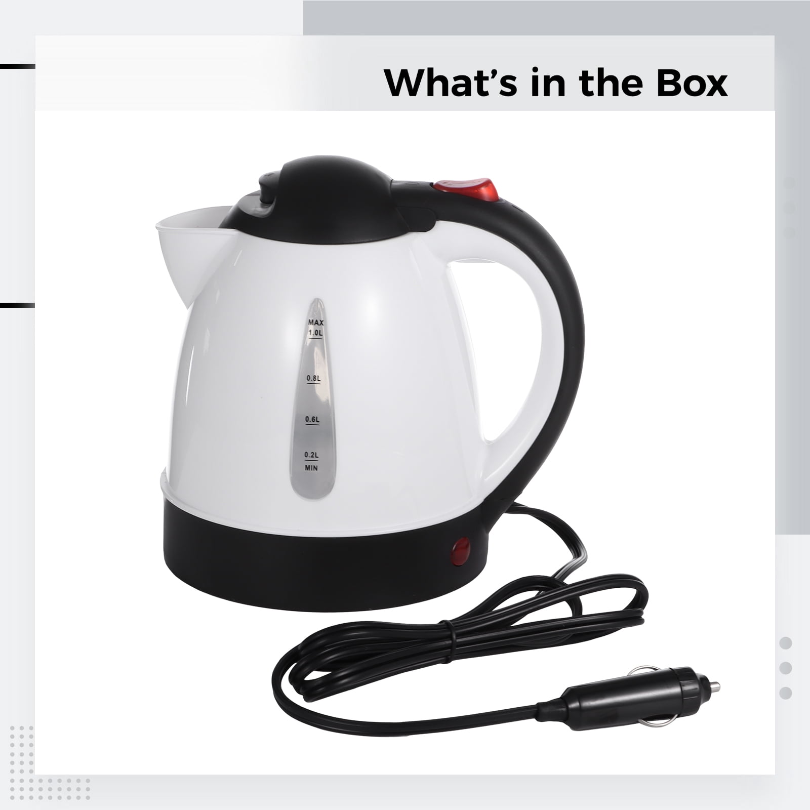 Portable 12V Car Electric Kettle, 1000ml Capacity, Fast Heating Heated Water Coffee Kettle with Handle, Spill-Proof Tea Kettle with Cigarette Lighter Plug for Sedan, SUV, Truck