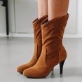 thumbnail image 2 of NECHOLOGY Botas Mujer Adulto Femenino Zapatos Botines mujer Botas de tacón finas con decoración de encaje de gamuza de color sólido retro a la moda para mujer (Brown, 9), 2 of 7