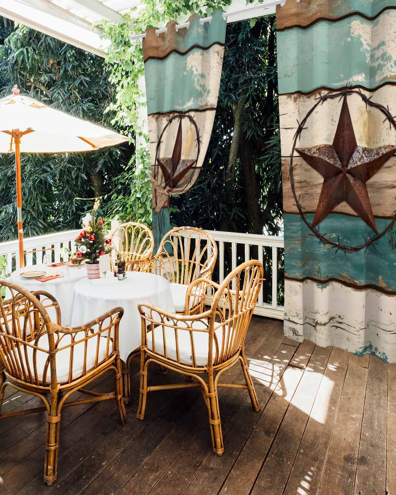 nqOlkjepod Outdoor Curtains for Patio Waterproof, Texas Star Outdoor Privacy Panels Grommet, Country Teal Brown Farmhouse Wooden Blackout Outside Curtains for Porch/Cabana/Pergola 54"x95", 2 Panels