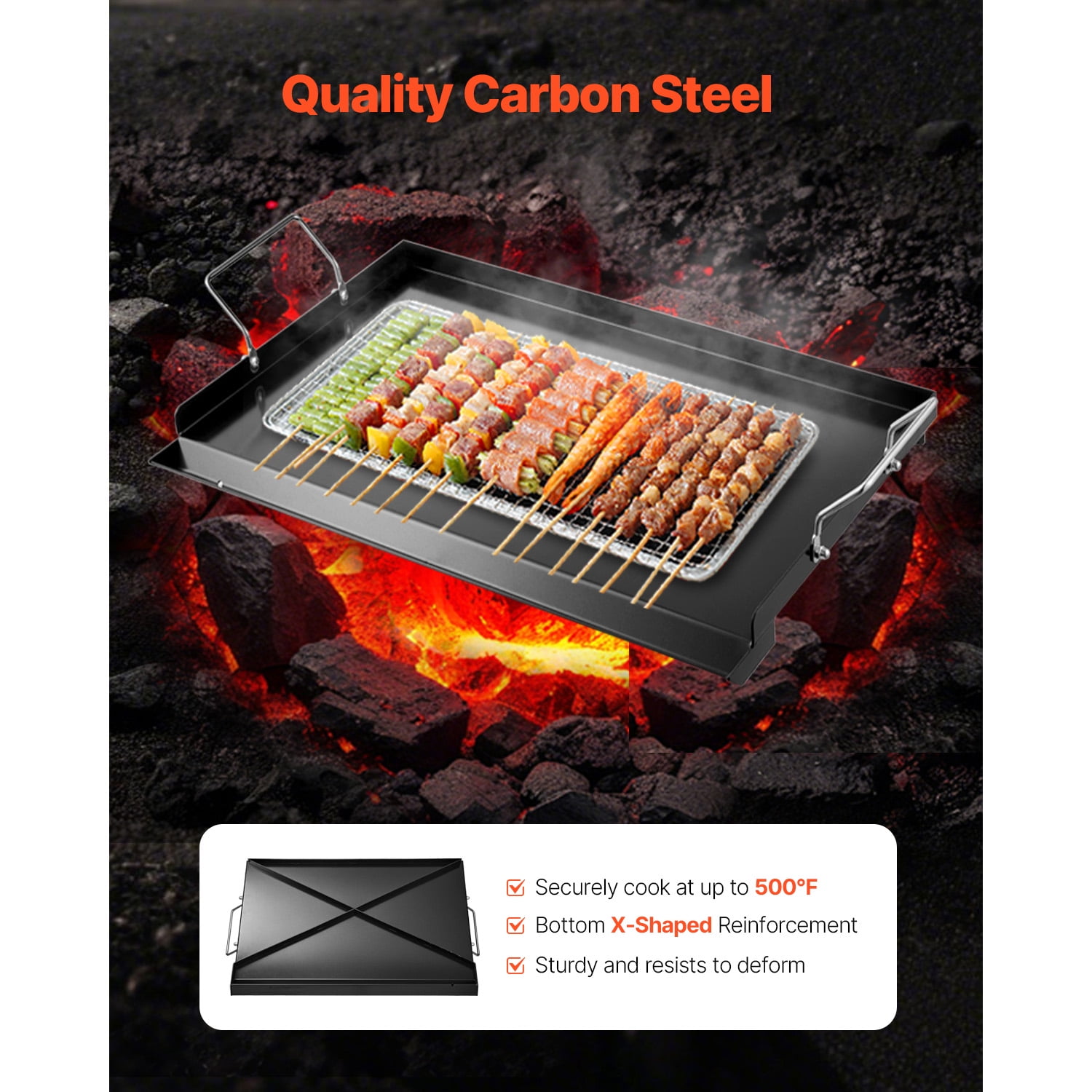 KFFKFF Iron Griddle, 24x16 inch Flat Rectangular Cooking Griddle Pan, Propane Grill Griddle for Barbecue Grill, Hibachi, Compact Family Utensils with Handle, Ideal for Outdoor Cooking