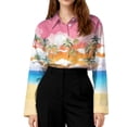 thumbnail image 4 of Womens Long Sleeve Shirt Soft Cool Summer Hawaii Tshirts Beach Tropic Print V Neck Button up Tops Floral Hawaiian Clothes, 4 of 5