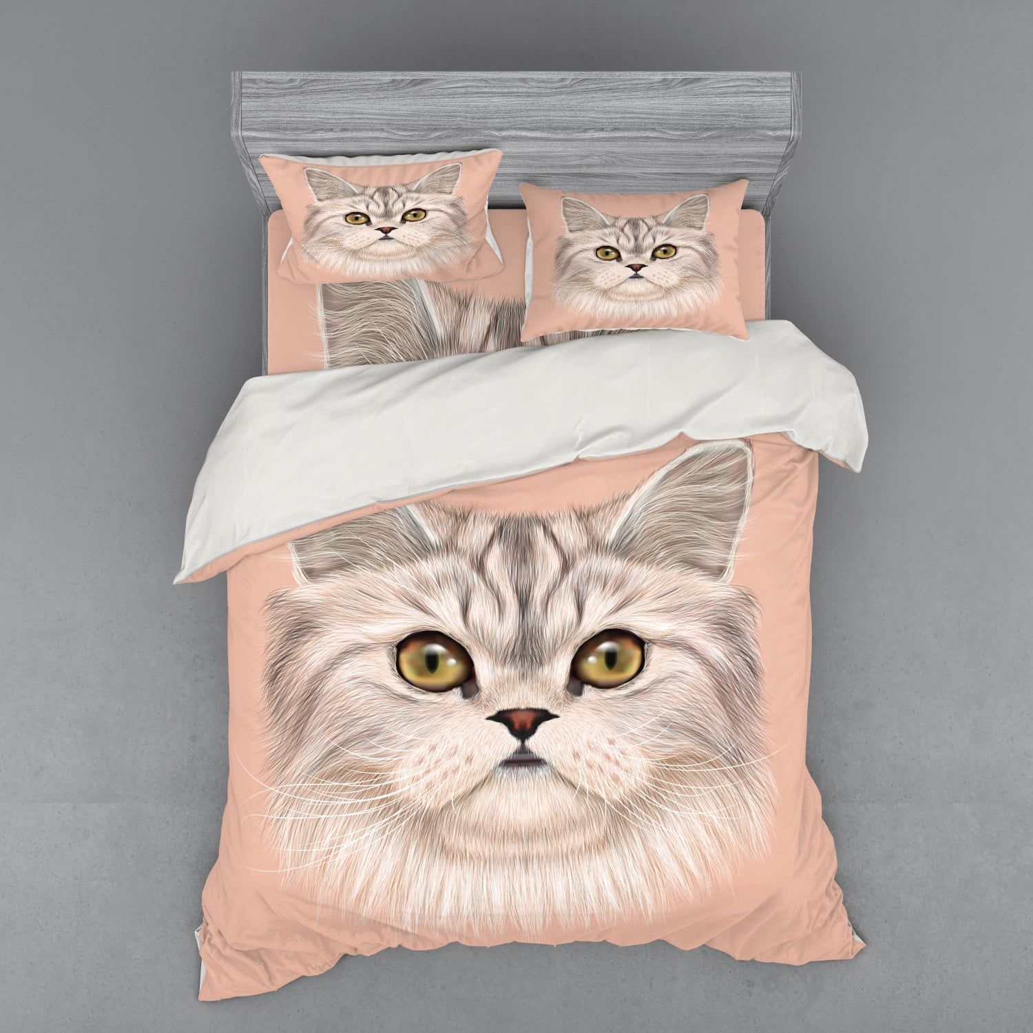 Cat Duvet Cover Set, Kitty Portrait Whiskers Best Pet Animal I Love My