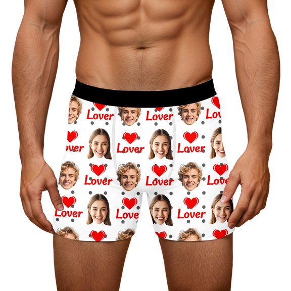 KHONTS Men's Personalized Boxers Husband Boyfriend Funny Boxers DIY Valentine's Day Birthday for Him White XL