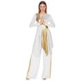 thumbnail image 3 of iiniim Women Metallic Praise Dancewear Outfit Worship Liturgical Lyrical Dance Dress with Pants White XL, 3 of 7