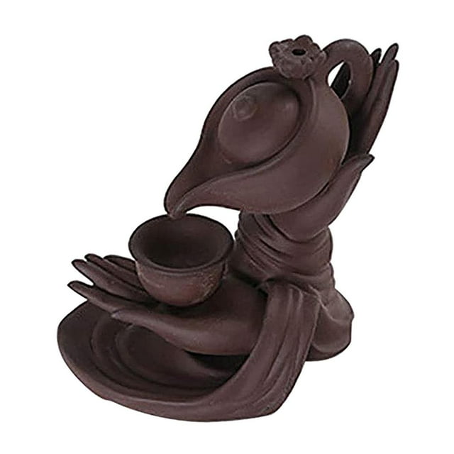 veasfak Buddha Hand & Teapot Shaped Incense Cone Burner Holder Waterfall Backflow Home Meditation Room Decor