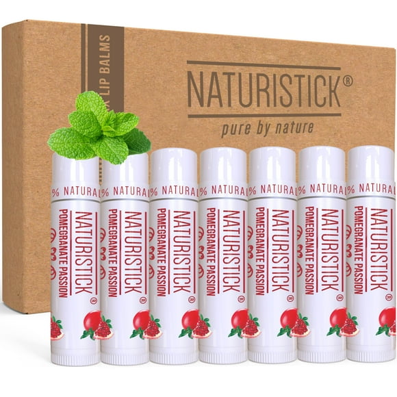 Set de regalo de bálsamo labial de granada de 7 paquetes de Naturistick. Ingredientes Naturales. El mejor lápiz labial de cera de abejas para labios secos y agrietados. Hecho en EE.UU.