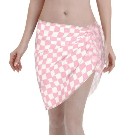 Qekee Irregular Plaid Women s Short Sarongs Cover Ups Sheer Bikini Wraps for Swimwear