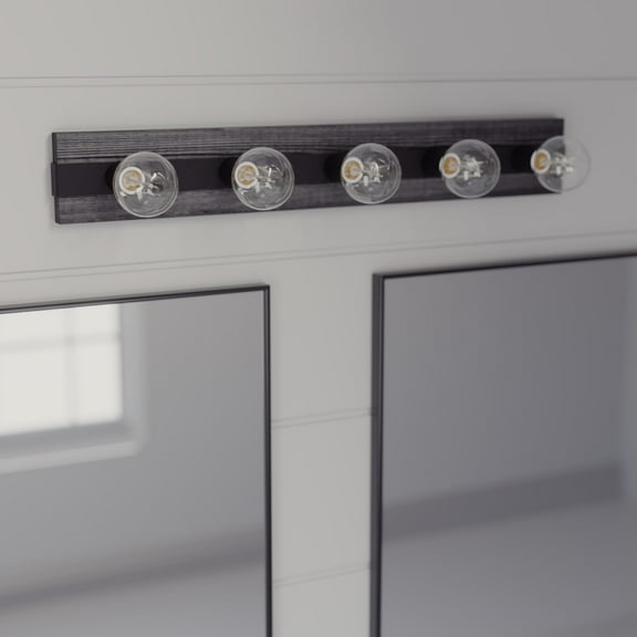 Hunter - Donelson 5-light Natural Black Iron, Medium Size Vanity Light, Dimmable, Transitional Style, for Bedrooms, Dining, Living Rooms - 19063