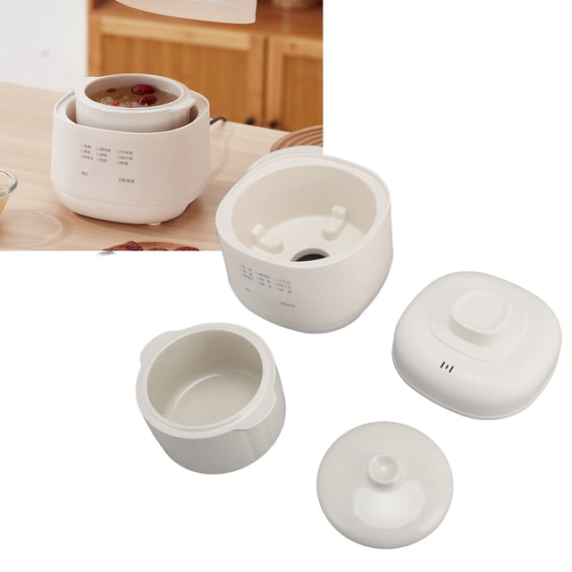 Electric Stew Pot, 200W 1L Ceramic Soup Porridge Cooker Slow Cookers with Lid, Mini Electric Stew Anti Dry Burn Small Slow Cooker with Timer for Home Kitchen Low Power Slow Cooking