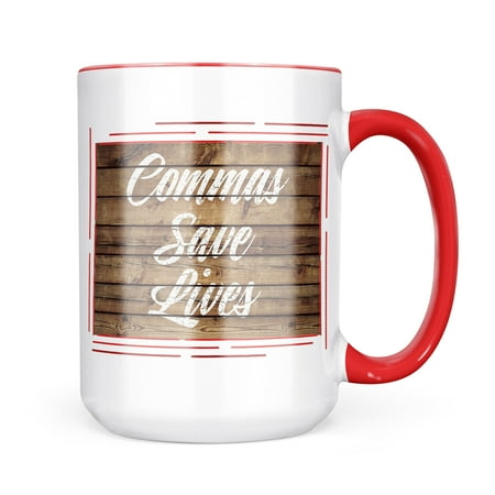 

Neonblond Painted Wood Commas Save Lives Mug gift for Coffee Tea lovers