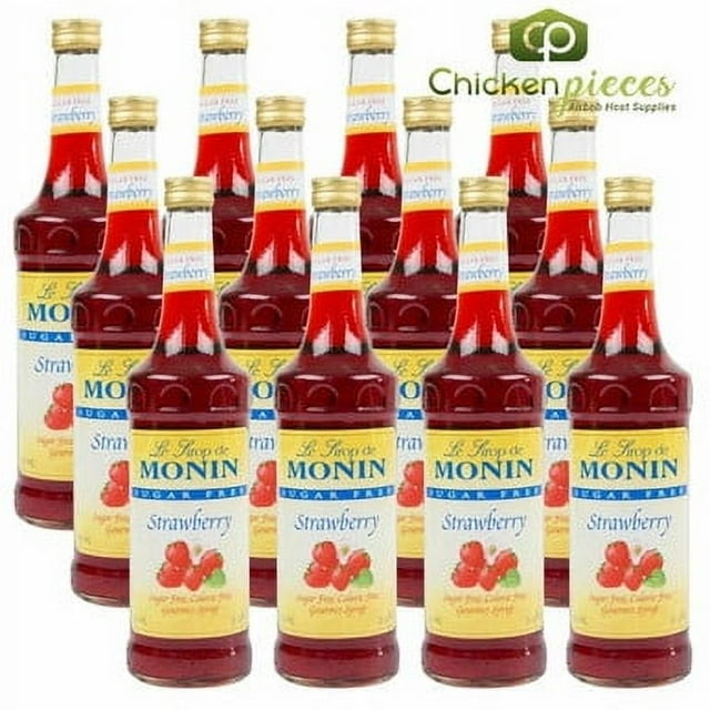 Monin Sugar Free Strawberry Syrup, Premium Zero-Calorie Fruit Flavoring, 750 mL (25.4 oz), Case of 12