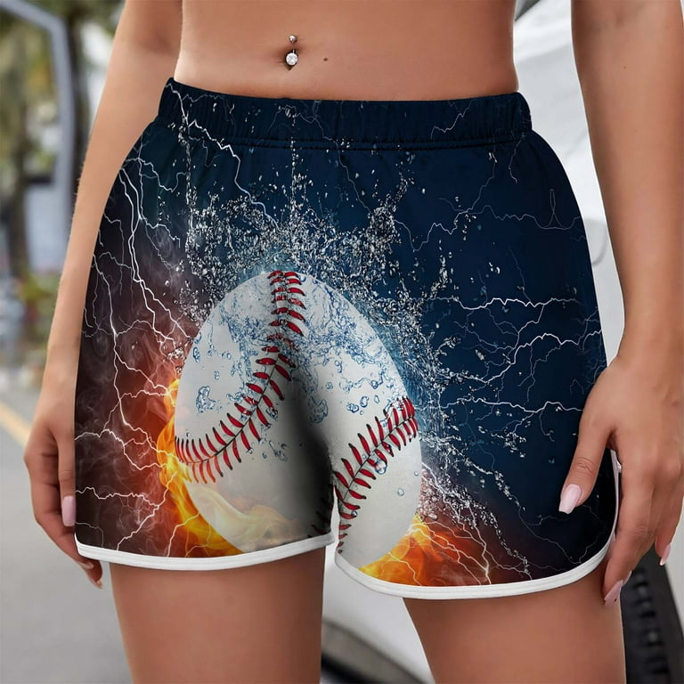 Cyber and Monday Deals 2023 Shorts for Women, Women'S Lightweight Summer  Casual Elastic Waist Baseball Print Shorts Baggy Comfy Beach Shorts #1 