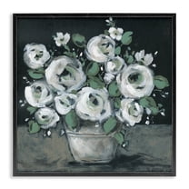 Stupell Industries Muted White Rose Bouquet Plants & Flowers Painting Black Framed Art Print Wall Art, 17 x 17