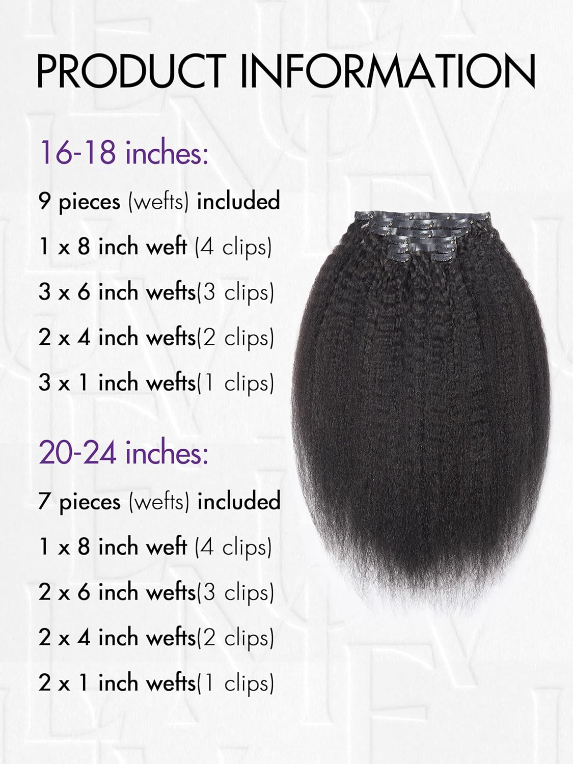 LUVME HAIR Hair 22" Clip ins Extensions Real Human Hair Fullness Kinky-straigh for Women