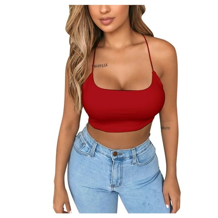 

YWDJ Comfortable Bras for Women Women Summerhalter Strap Vest Backless Crop Tops Skinny Tanks Tops Clubwear Red S
