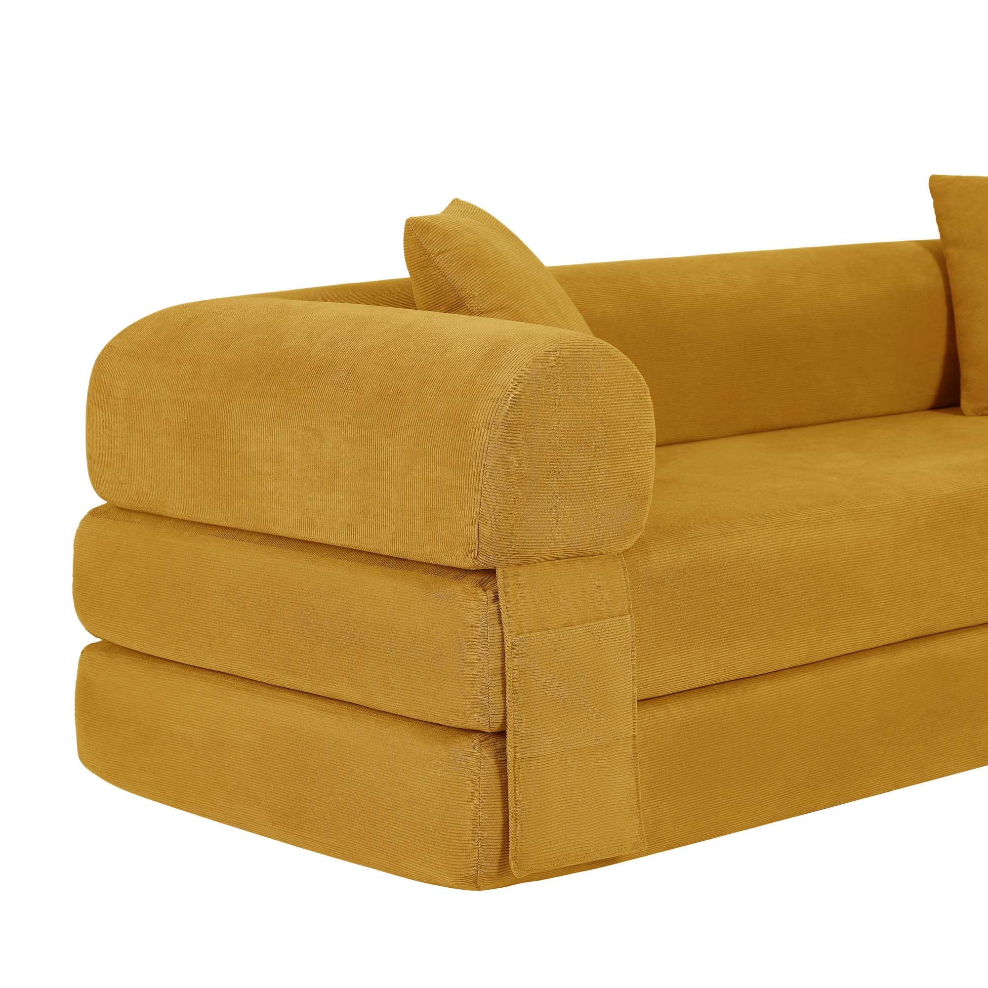 Miniyam 80" W Convertible Sofa, Boneless Couches for Living Room, Folding Sleeper Sofa Bed Queen with Pockets, Corduroy Flod Out Compressed Couch in a Box(Yellow)