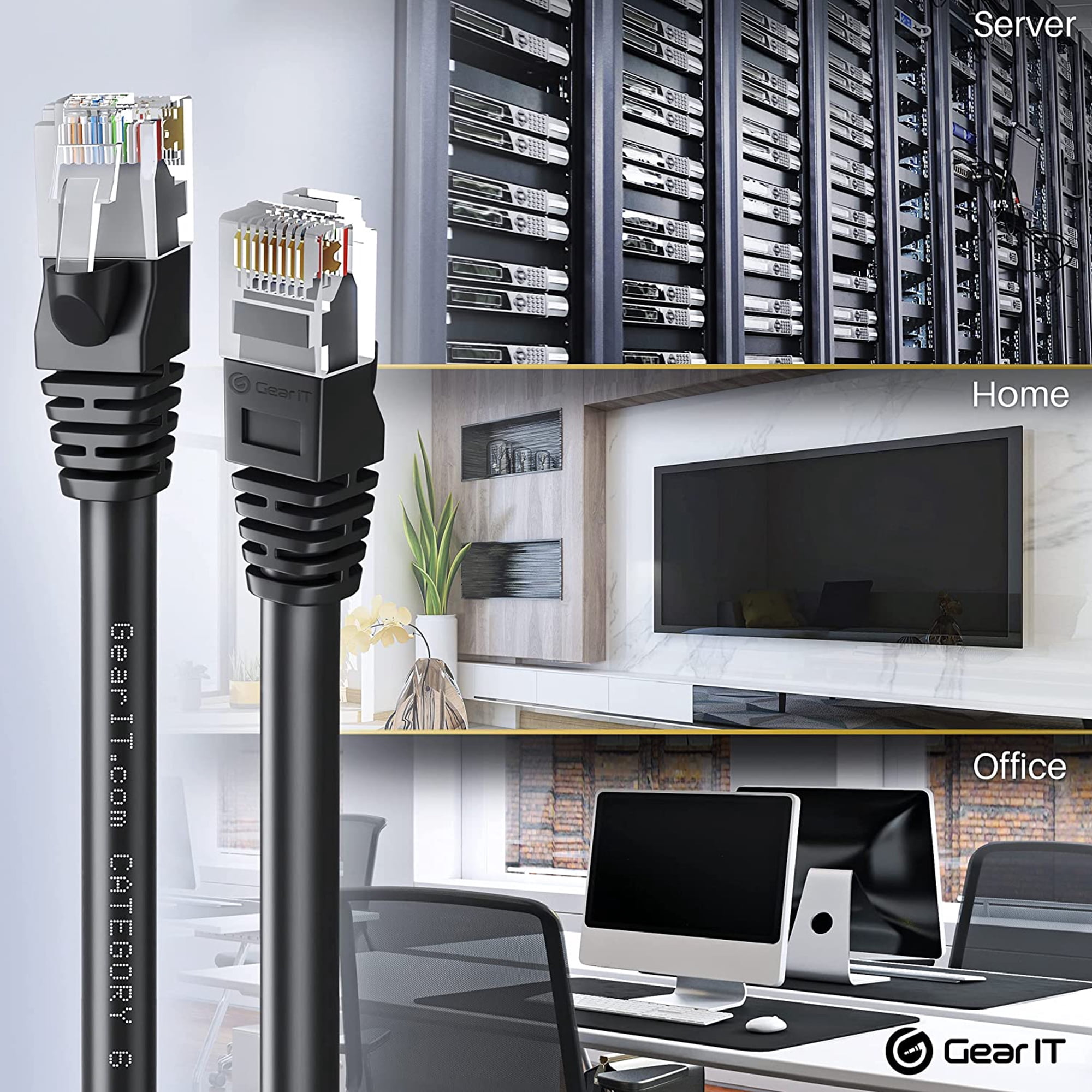 GearIT Pre-Terminated Cat 6 Ethernet Cables for Home & Office Network, Black 15-ft 24 Pack