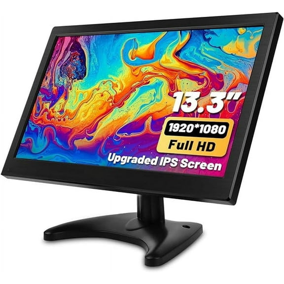 Podofo 13.3'' Security Monitor Screen 1920 x 1080P HDMI VGA BNC AV Built-in Speaker Portable Monitor for CCTV Gaming Security Camera X-Box