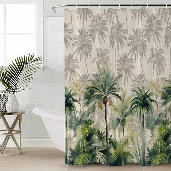 FAKULI Shower Curtain, Summer Tropical Leaves Stall Shower Curtains for Bathroom/Bathtub, Green Palm Trees Botanical Waterproof Fabric Shower Curtain Set with 12 Hooks, Standard 72" x 72"