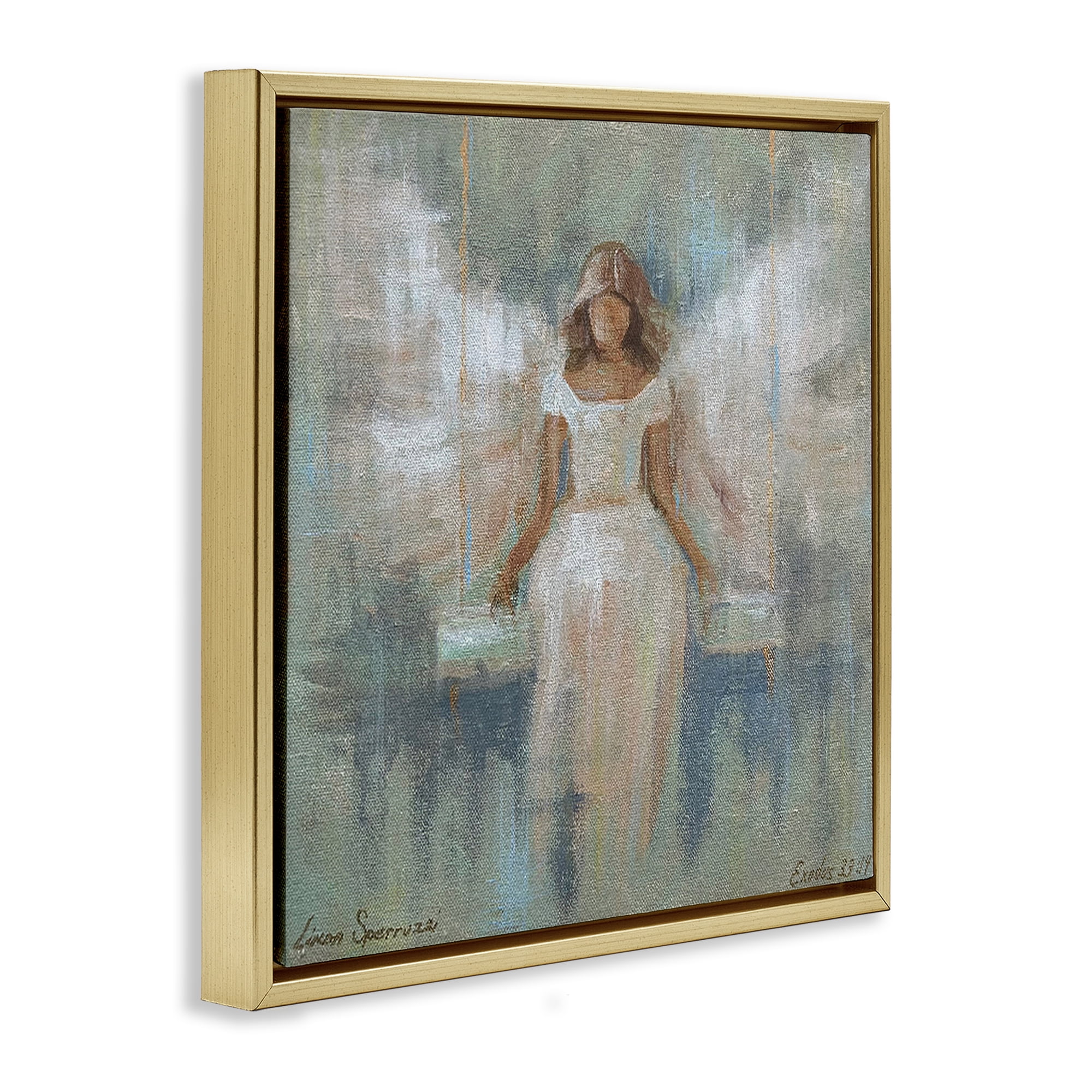 Stupell Industries Dreamlike Restful Angel Gold Framed Floater Canvas Wall Art, design by Linda Sperruzzi