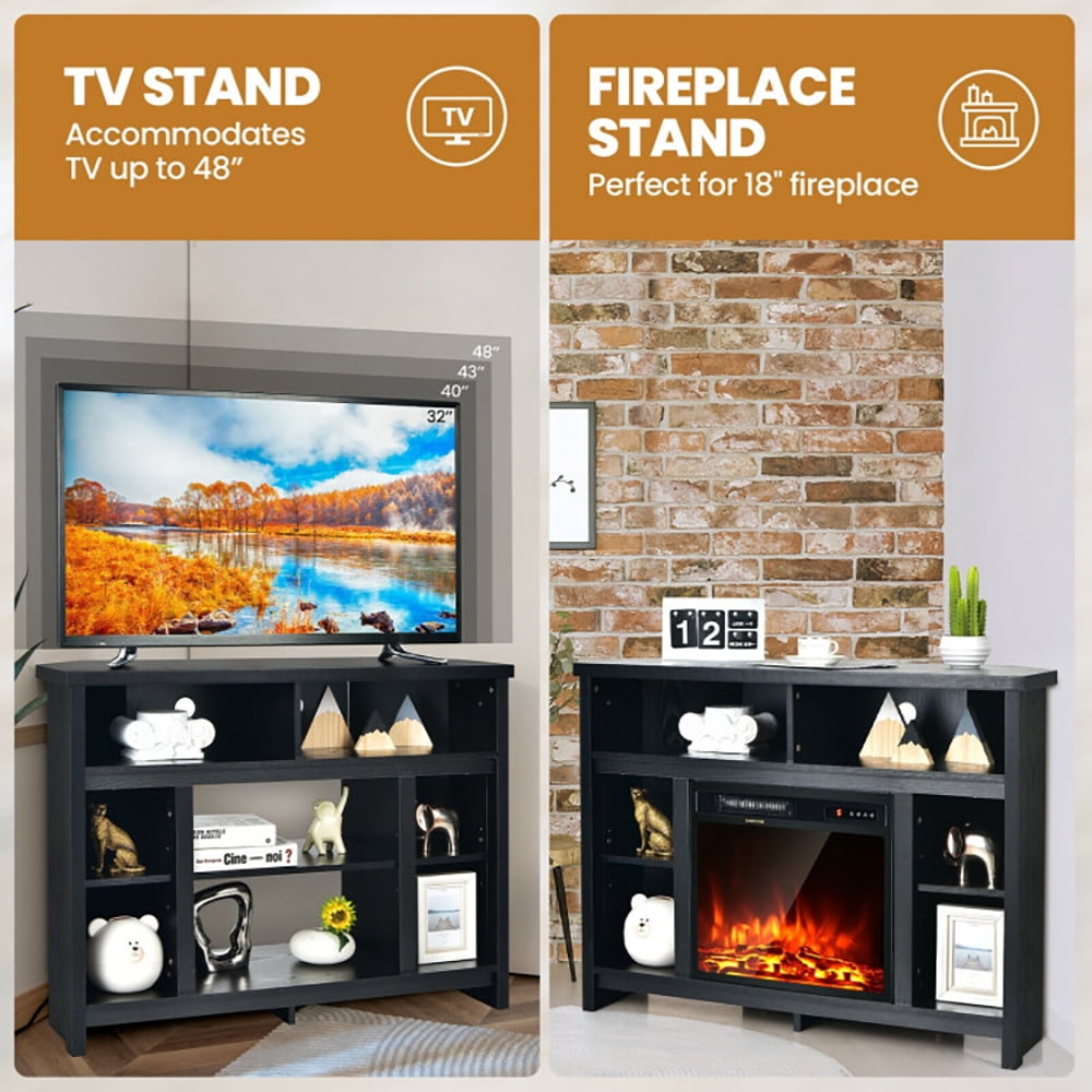 Finihen TV Stand, TV Cabinet, Modern Corner TV Stand with Adjustable Shelves for TVs up to 48 Inch, Media Entertainment Center with Storage, for Living Room, Bedroom, Black