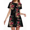 thumbnail image 1 of Nouvelle Femme Léopard Fleur Dot Imprimer Col Rond Manches Courtes Midi Robe Décontractée Simple T Shirt en Vrac Robe, 1 of 6