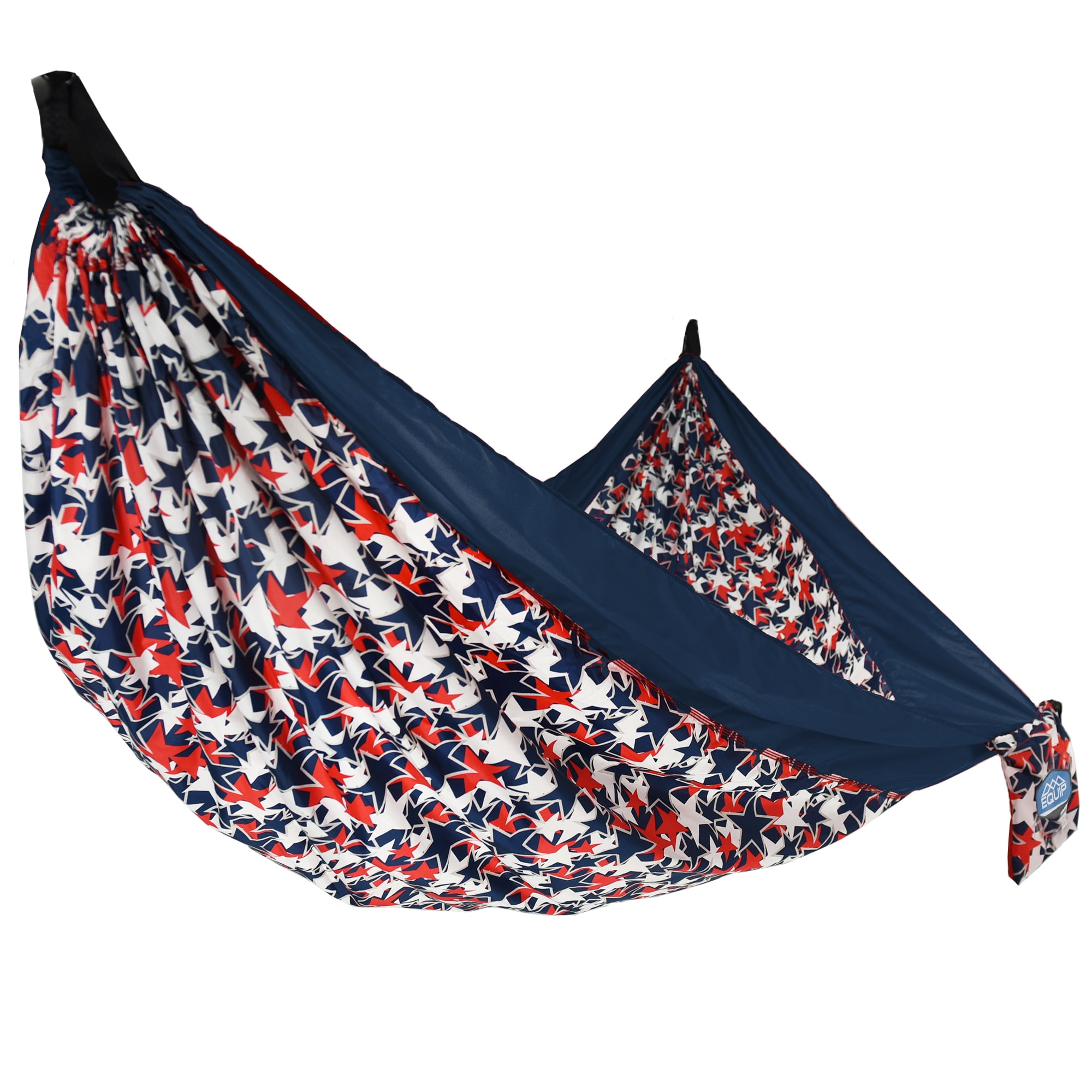(2 pack) Equip Nylon Camping Travel Hammock, 2 Person, Americana Print With Navy Band, Size 124" L x 77" W