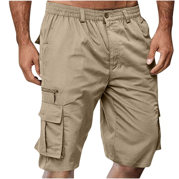 Xdegoge Workout Shorts Men Elastic Waisted Knee Length Short Pants Lightweight Breathable Casual Loose Cargo Pants Summer Hiking Gym Work Outfits With Multi Zipper Pockets