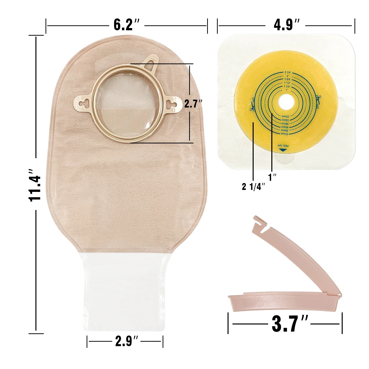 Ceeport 21 PCS Colostomy Bags Ostomy Supplies Clamp Drainable Pouches for Colostomy Ileostomy Stoma Care with Measure Card,Cut-to-Fit(15pcs Bags+6pcs Barriers)