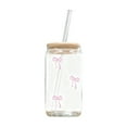 thumbnail image 2 of Cute Pink Bow Glass Cups with Lids & Straws Iced Coffee Cup Girly Preppy Design Tumbler Mug Birthday Valentines Christmas Gifts Trendy Stuff 16oz, 2 of 4