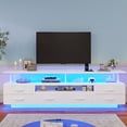 thumbnail image 2 of TV Stand for 55 65 70 Inches, Modern TV Console with LED Lights & Power Outlets, Entertainment Center with Storage for Living Room, Open Shelves & 6 PU Fabric Drawers,White, 2 of 10