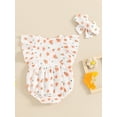 thumbnail image 4 of Musuos Baby Girl 2Pcs Cute Summer Outfits 3M 6M 12M 18M Ruffle Sleeve Crew Neck Button Front Romper with Headband Set, 4 of 9
