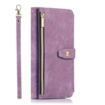 Mantto with iPhone 13 pro max case,PU Leather Magnetic zipper pocket Card Slots Shockproof Flip Magnetic Cover for iPhone 13 pro max 6.7 inch case,Purple