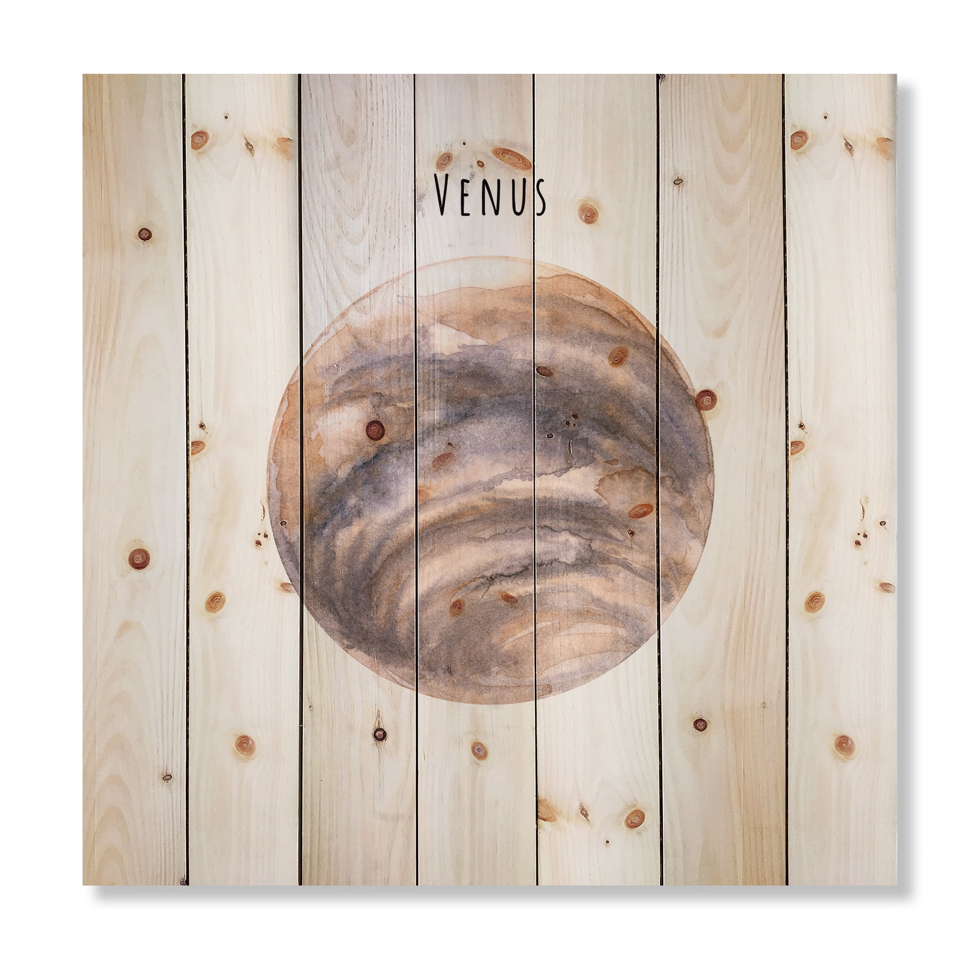 Designart 'Abstract Planet Venus' Bohemian & Eclectic Print on Natural Pine Wood