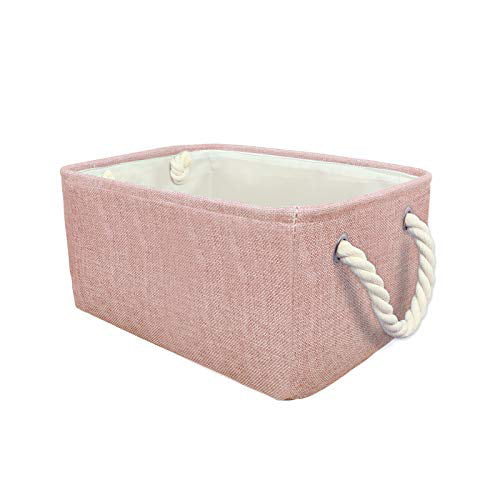 Pink, S:12.2x8.3x4.7inch Protecu Storage Bins,Storage Baskets for Organizing with Cotton Rope Handles,Fabric Baskets for Gifts Empty for Home Office Toys Kids Room Clothes Closet Shelves