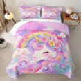thumbnail image 2 of Manfei Watercolor Cute Unicorn Twin Quilt Set,Floral Rainbow Cloud Twin Coverlet Set,Pink Purple Multicolor,2-Piece, 2 of 7