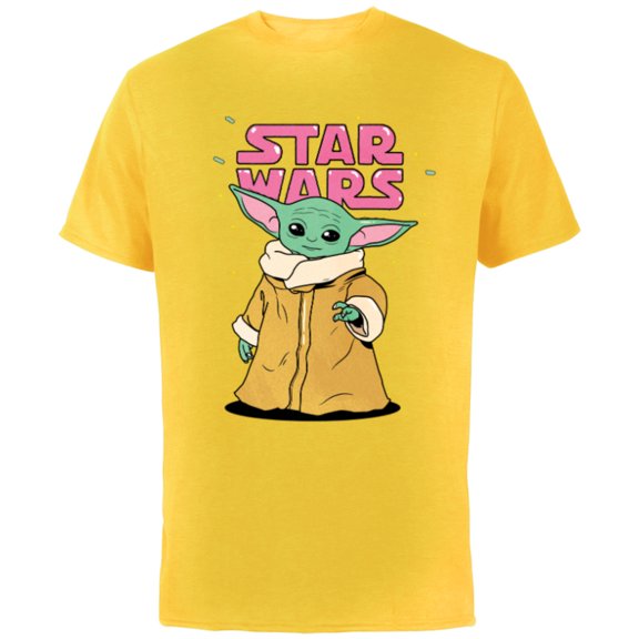 Star Wars The Mandalorian The Child Pink Bubble Letters - Short Sleeve Cotton T-Shirt for Adults - Customized-Yellow