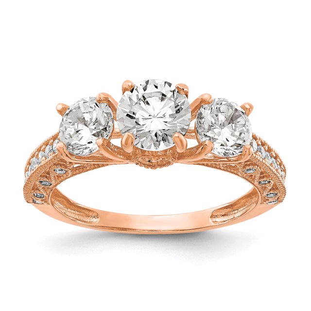 10K Tiara Collection Rose Gold Polished CZ Ring Size 7