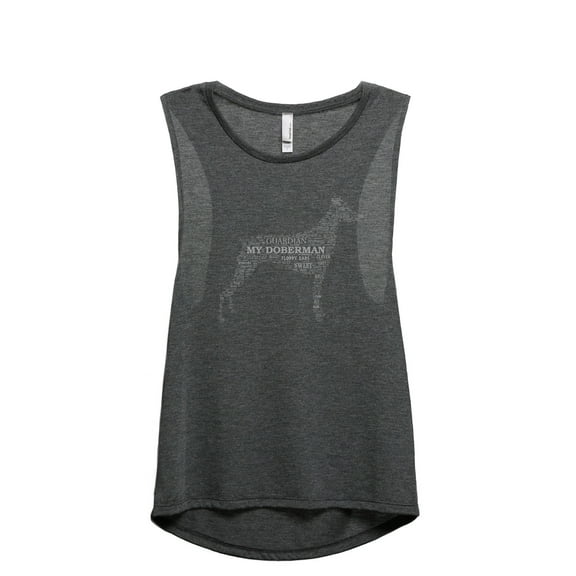 Doberman Dog Word Cloud Women's Fashion Sleeveless Muscle Workout Yoga Tank Top Charcoal Grey Medium