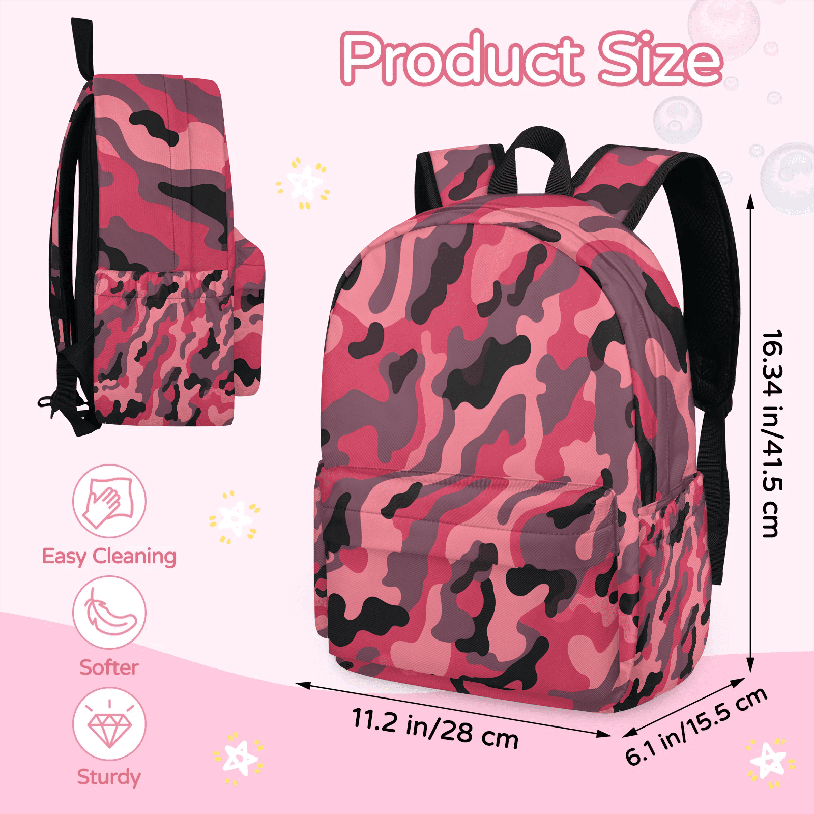 Herdesigns Pink Backpack for Men Women, Lightweight Laptop Backpack 16.3 Inch Camo Casual Daypack for Travel Work Commuter