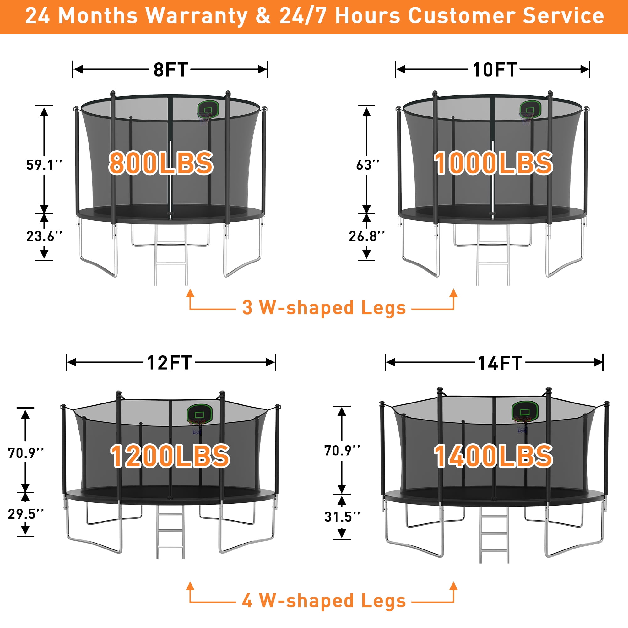 CITYLE Trampoline 10FT Trampoline for Kids and Adults, Outdoor Trampoline with Lights, Trampoline with Enclosure, Basketball Hoop, Wind Stakes, Ladder, Weather Resistant, Easy Assembly, Last Long