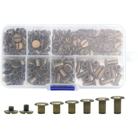 

90 Sets Chicago Screws Assorted Kit 6 Sizes of Round Flat Head Leather Rivets Metal Screw Studs for DIY Leather Craft B