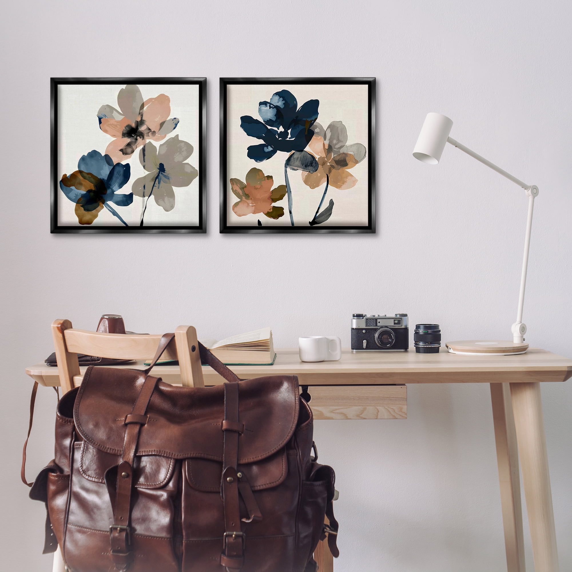 Stupell Industries Earthen Blossom Petals Plants & Flowers Painting Black Floater Framed Canvas Art Print Wall Art, 18 x 18, Set of 2