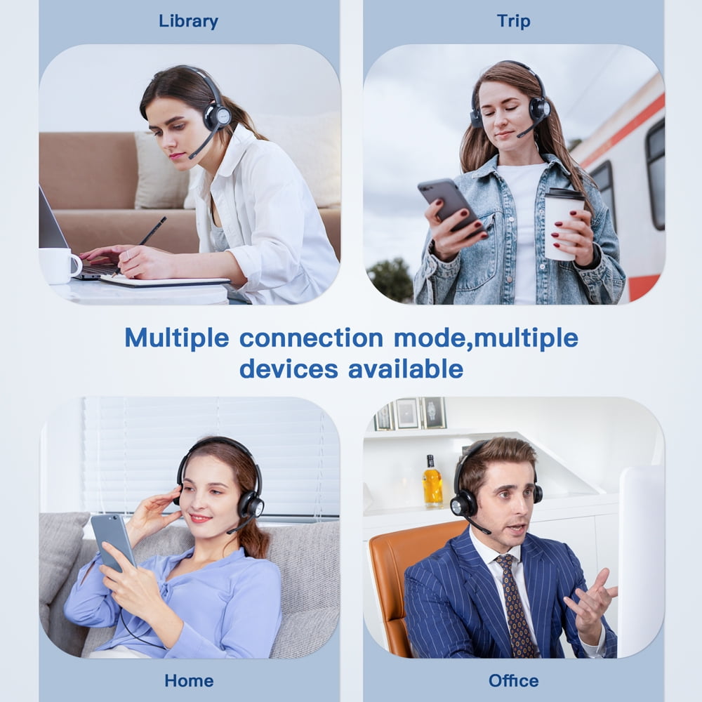 New bee Wireless Bluetooth 5.0 Headset with Noise Cancelling Mic (DSP+ENC), 270° Rotating Boom Mic HD Voice, 25H Playback/20H Talk, Mute Button, for Online Learning/Meetings/Skype