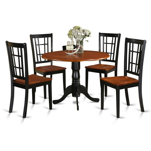 Juego de mesa de comedor East West Furniture DLNI5-BCH-W de 5 piezas