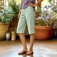 thumbnail image 6 of VBVC Women's Elastic Waist Striped Capri Pants, Knee Length Bermuda Shorts For Women, Ladies' Summer Breathable Cropped Trousers with Pockets,Army Green,S-2XL, 6 of 8
