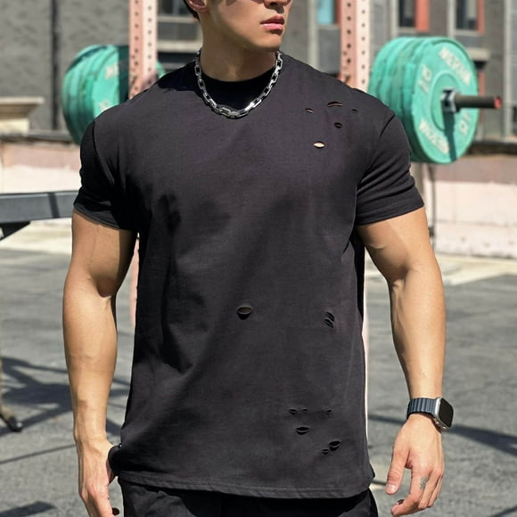 Men's Basketball Running Training Stretch Sports T Shirt Round Neck Fitness Short Sleeve Raglan Design Solid Colour for Autumn