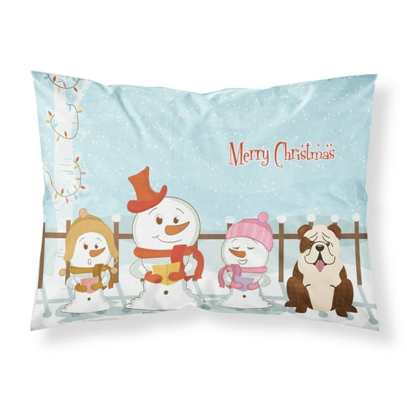 Merry Christmas Carolers English Bulldog Brindle White Fabric Standard Pillowcase